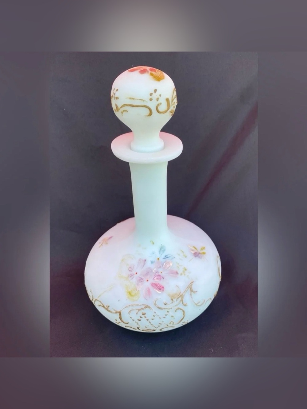 Antique Victorian Glass  Decanter Barber Bottle Hand Painted Intact with Stopper